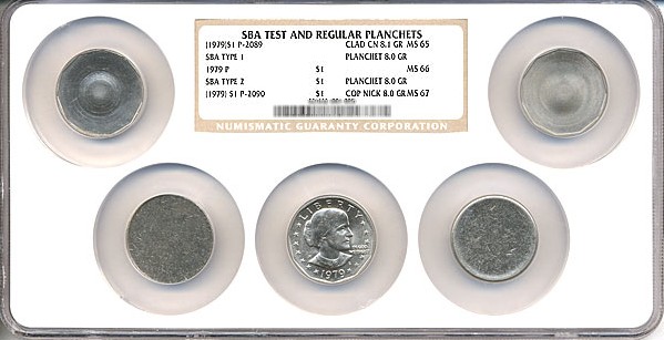 1979-P SBA$ Test & Regular Planchets NGC Multiholder (4 coins)